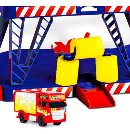 Brinquedo Elevador Pista Radical – Posto Lava Rápido com Carrinho e Helicóptero Samba Toys