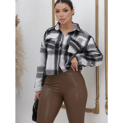 Calça Legging Skinny Feminina de Couro Flanelada